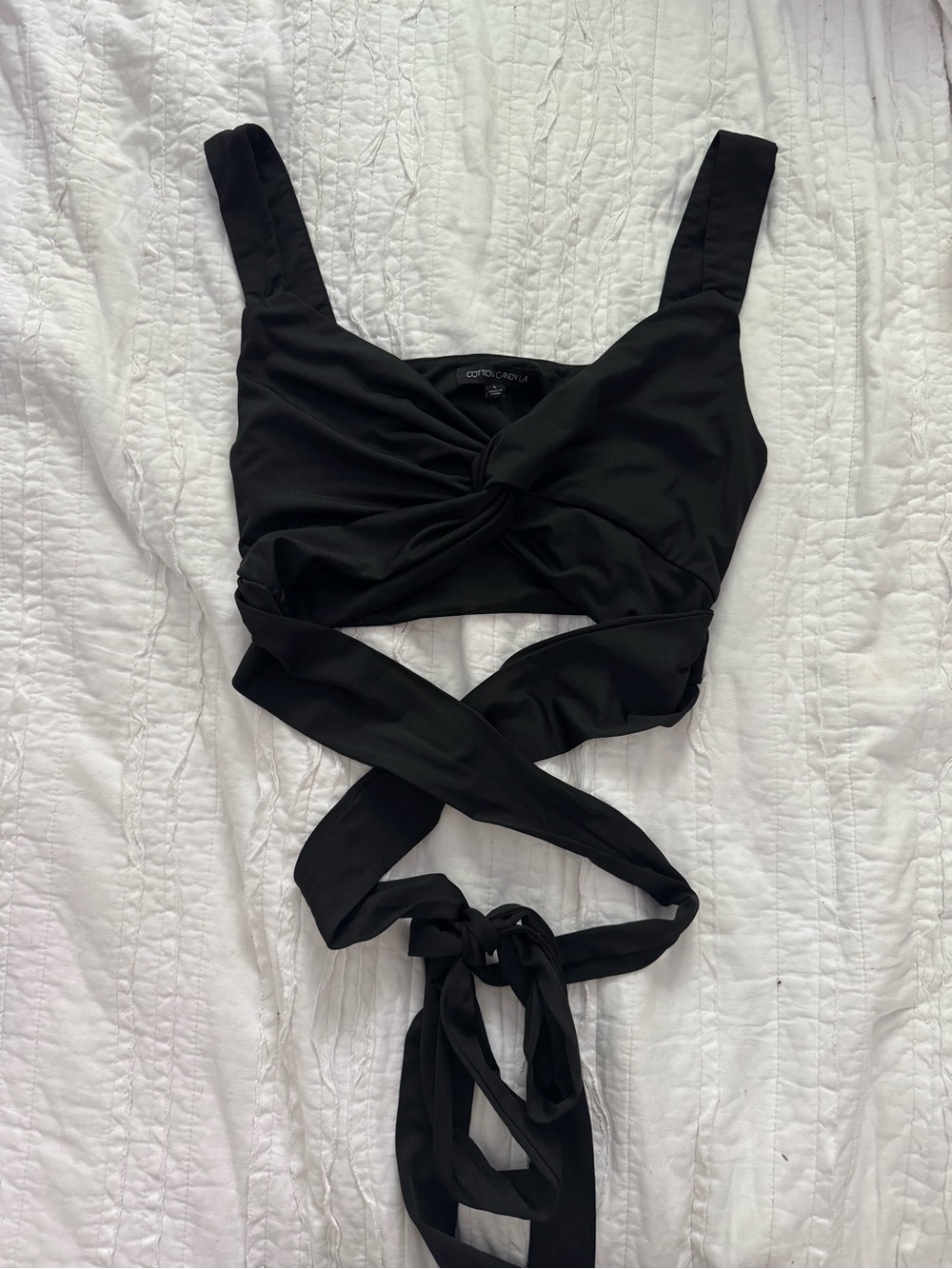 Cotton Candy Black Wrap Tie Crop Top
